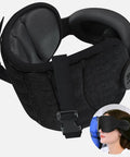 Travel Pillow for Airplanes and Cars with Built In Eye Mask, 360 Degree Neck Support Headrest, anti bobblehead design shown