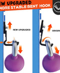Comparison of upgraded and original magnetic hooks holding a weight, showing stability enhancement in upgraded large magnetic hooks.