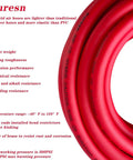 Heavy Duty 3/8 Inch By 50 Ft Hybrid Air Compressor Hose With 300 Psi Max Pressure And Solid Brass Fittings coiled, showcasing flexibility and durability.