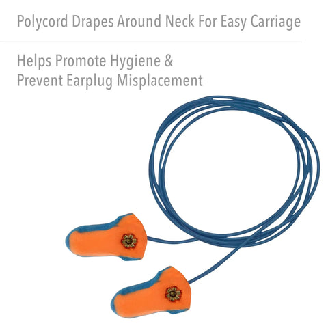 100-Pair 32 NRR Laser Trak Corded Single-Use Earplugs Orange And Blue For Easy Visual And Automated Compliance With Detectable Non-Ferrous Grommet