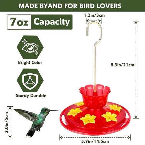Two Pack 7 Oz Hummingbird Feeders For Outdoors Hangin Ant And Bee Proof With 6 Feeding Ports And Perches Built In Ant Moat