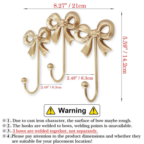 Three Bow Antique Gold Wall Hook Set Cast Iron Wall Mounted Hangers For Coats Bags Towels And Decor Elegant Rustic Finish For Hallways Bedrooms Bathrooms And Offices