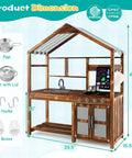 Outdoor Mud Kitchen For Kids With Canopy Wooden Pretend Play Kitchen Chalkboard Four Stoves Removable Sink Storage