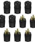 Set of Heavy Duty 20 Amp NEMA 5-20 Plug and Receptacle, 125 Volt, 2-Pole 3-Wire Replacement Cord Ends with color coded wire clamps