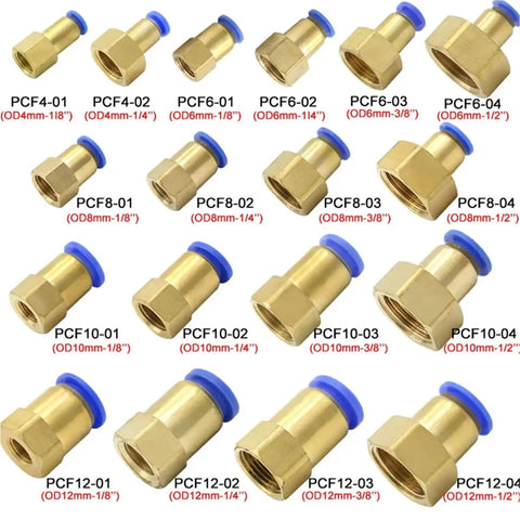 100 Piece Pneumatic Air Connector Set Brass Quick Pipe Fittings for air tools and projects, various sizes shown with blue caps