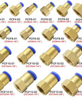 50 Pack Pneumatic Air Connector Kit For 4mm To 12mm Hose Tubes With Brass Quick Pipe Fittings In 1/8 Inch 3/8 Inch 1/2 Inch And 1/4 Inch Female Threads Universal 4 To 12mm Hose Adapters, brass fittings shown by size