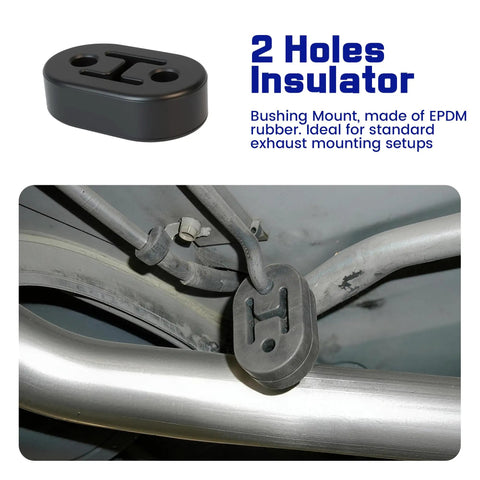 Beefed Up Heavy Duty Rubber Exhaust Hanger Kit 16 Pieces with 2 Hole Design for Adjustable Exhaust Height installed view.