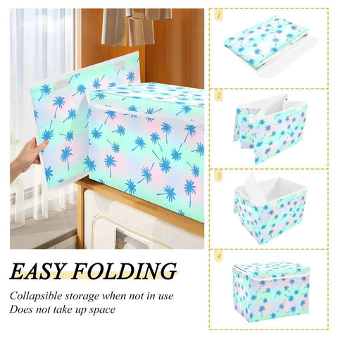 Insane Quality Foldable Storage Bin With Lid, Collapsible Box For Home Bedroom, 300D Oxford Fabric With Hollow Board Frame, showcasing folding process.