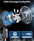 No Hose Needed Misting Fan With Built In Pump 12 Inch Portable Outdoor Oscillating Pedestal Fan 7-blade design