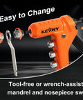 One-Handed 9.5 Inch Rivet Nut Tool Kit with easy change mandrels and wrench, close-up view