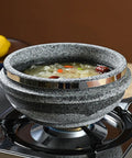 Dolsot Style Granite Stone Bowl With Lid 14 Cm Retains Heat For Bibimbap Soups Stews Hot Pot And Rice on stove