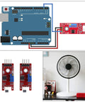 KY 024 Linear Magnetic Hall Effect Sensor Module connected to microcontroller with fan scene.