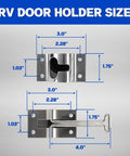 Heavy Duty 304 Stainless Steel RV Door Latch And Holder For Trailers Campers Trucks And Shop Doors showing size dimensions
