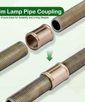 Total No Fuss Brass Lamp Hardware Set Featuring Snug Threaded Pipe Locknuts And Tough Rod Couplings For Easy Diy Lighting Assembly And Workshop Upgrades. Slim lamp pipe coupling made from pure brass showing tight threaded design.