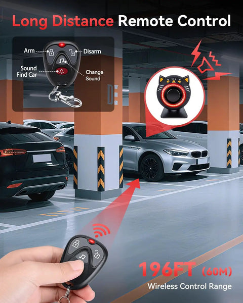 High Impact Car Alarm System With Vibration Sensor 120dB Siren And Red Strobe Lights Dual Alert Security For Your Ride Easy Install Deterrence Against Thieves Auto Arm And Alarm On Vibration remote key fob, 196FT range