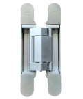 Concealed 3D Adjustable Invisible Hinge Set Of Two Up To 352 Lbs Per Door Satin Chrome For Frameless Doors 180 Degree Opening