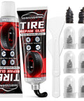 All Tire Types Repair Glue Kit With Tough As Nails Waterproof Flexible Rubber Cement 20ml Two Nail Sizes Pro contents