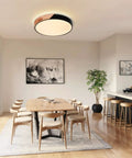 Dimmable 19 Inch Round LED Ceiling Light With Remote Sleek Modern Minimalist Black Flush Mount in dining room setting