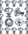 26 Pack Crystal Clear Glass Cabinet Knobs Diamond Cut Drawer Pulls One And A Quarter Inch Diamond, Three Quarter Inch Base