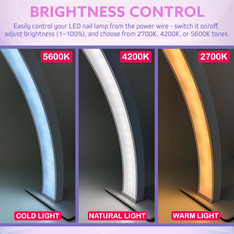 Half Moon LED Nail Lamp With 1600 Lumen Desk Light color temperature settings