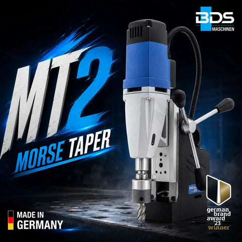 Heavy Duty Magnetic Core Drilling Machine For Steel Fabrication With A Precise Forty Five Millimeter Cut Depth. MT2 Morse Taper drill rig.