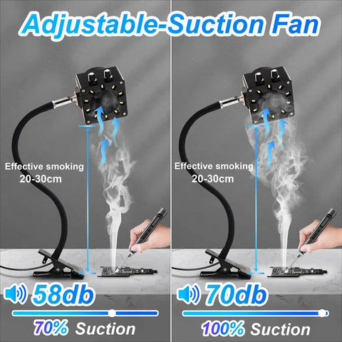 Pro Grade Solder Fume Extractor With Adjustable Speed Fan And Dimmable LED Light Silicone Gooseneck Smoke Absorber in action