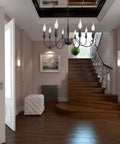 37.4 Inch Black Farmhouse Chandelier With 8 Candle Style Lights, Rustic Iron Arms Ceiling Light Fixture in a foyer setting