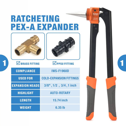 Pro PEX Expansion Tool Kit With Auto Rotation Expander Heads with brass and PPSU fittings displayed