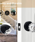 Crystal Glass Door Knobs Set With Lock For Bedroom And Bathroom Vintage Privacy Clear Crystal Interior Knobs Matte Black Finish