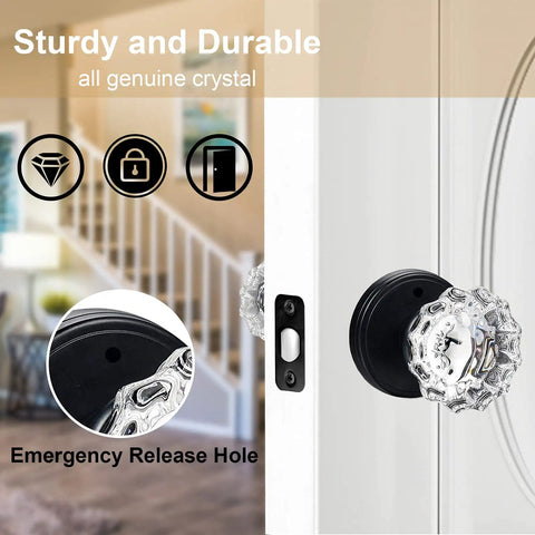 Crystal Glass Door Knobs Set With Lock For Bedroom And Bathroom Vintage Privacy Clear Crystal Interior Knobs Matte Black Finish