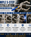 Heavy Duty Trailer Axle Spindle Alignment Clamp Weld On Spindle Jig illustration showing 5-step installation process for accurate spindle alignment.