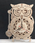 3D Wooden Clock Kit For Adults Dope Owl Mechanical Puzzle Kit DIY Build Set, Brain Teaser Educational Hobby Craft For Teens, Desk Decor And Gift Idea For Puzzle Lovers. Owl wooden clock with Roman numerals on desk
