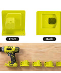 10 Pack Tool Holder Dock Mount For 18V Drills And Batteries showing yellow ABS holders, front and back view, with drill on wood panel