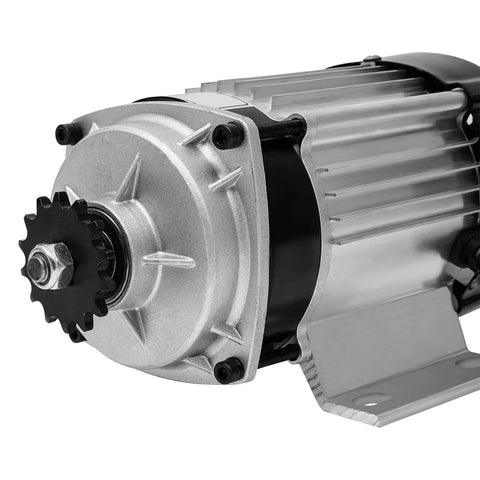 48V 500W Brushless Motor Kit For Trikes And Rickshaws DIY Pedicab Conversion With Controller LED Light And Lock Beefy Heavy Duty 661.39 Lbs Load Capacity Ready To Ride close-up of silver geared motor housing and sprocket