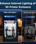 3D Printer Enclosure Led Light Kit With Usb Led Strip Bar For Enhanced Printing Lighting, showing bright and dark interior comparison
