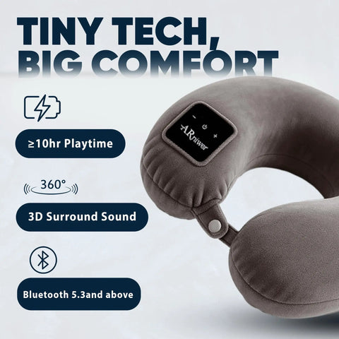Bluetooth U Shaped Neck Pillow With Built In Speaker And Memory Foam For Airplane Bus Train Car Office And Outdoor Camping Dark Gray The Must Have Travel Essential showing close-up of control panel and features.