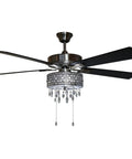 Drop Dead Gorgeous 52 Inch Crystal Chandelier Ceiling Fan With Integrated LED Lights And Smooth Airflow Featuring Satin Nickel Finish Plus K9 Hanging Crystals, viewed from below.