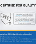 Certification details for CRF950Z Pitcher Water Filter Replacement, showing NSF/ANSI standards and IAPMO steps.