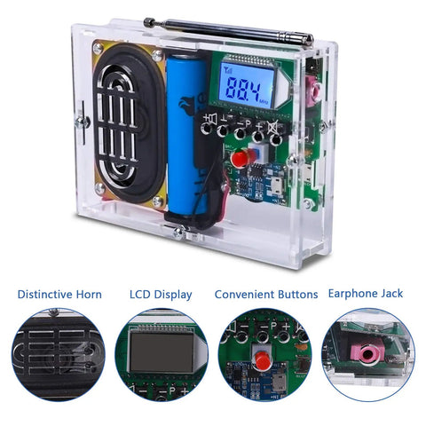 DIY FM Radio Kit 76 108 MHz With LCD Display Digital Radio Module Headphone Jack Rechargeable Soldering Practice Project