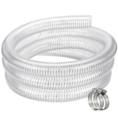 Coiled Clear Wire Reinforced Suction Hose 2 In ID X 2-5/16 In OD 10 Ft with clamps in PVC steel wire design for fluid transfer