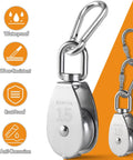 Beefy Heavy Duty Stainless Steel Pulley System Kit 2 Pack With Nylon Rope Hooks Eye Pad Plate And Rope Cleat detailed view