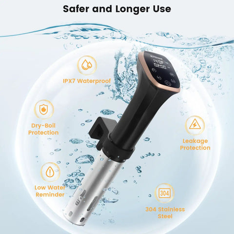 Pro Grade Sous Vide Cooker Immersion Circulator With Recipes, IPX7 Waterproof And Ultra Quiet 1100W, Fast Heating, Precise Temperature 0.1 Degree Celsius And 99.59 Hour Timer, Compact Stainless Steel Design For Effortless Chef Level Results; 304 steel, waterproof