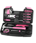 Open view of Pink 39 Piece Hand Tool Set For Women With Plastic Storage Box All Purpose Household Tool Kit For Home Garage Office Dorm Beginner Friendly Easy Grip Tools For Quick Fixes