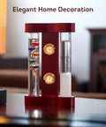 4 in 1 Analog Weather Station for Desk with Galileo Thermometer and FitzRoy Storm Glass, Quartz Clock and Hygrometer in wood holder.