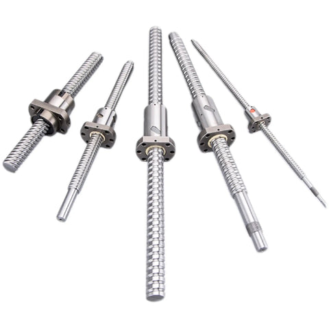 Dual Nut Ball Screw Assembly With 5mm Lead For CNC And 3D Printers, showcasing five steel assemblies with mounting sleeves.