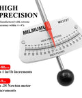 MILMUMU 1/4 in drive beam torque wrench with metal gauge plate; 0–80 in/lb and 0–9 Nm scales, red indicator (close-up)