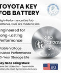 Hassle Free CR2016 Key Fob Batteries For Toyota Remote Controls Smooth Swap For Camry Corolla Highlanders displayed on battery packaging.