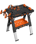 Your Go-To Portable Folding Work Table 2-In-1 Sawhorse And Workbench for DIY Projects, includes 4 clamps and 4 bench dogs