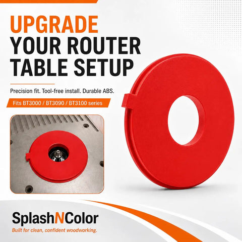Half Inch Router Table Insert For Ryobi Bt Series Saw Featuring Dead On Friction Fit Placement And Precision Opening Reducer for easy woodwork setup.