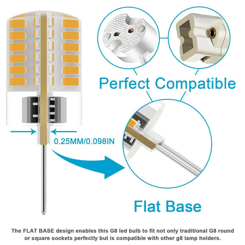 G8 Led Bulb Dimmable 3W Equivalent To 20W-25W Halogen T4 Jcd Bi-Pin Base 120V Warm White 3000K showing flat base design